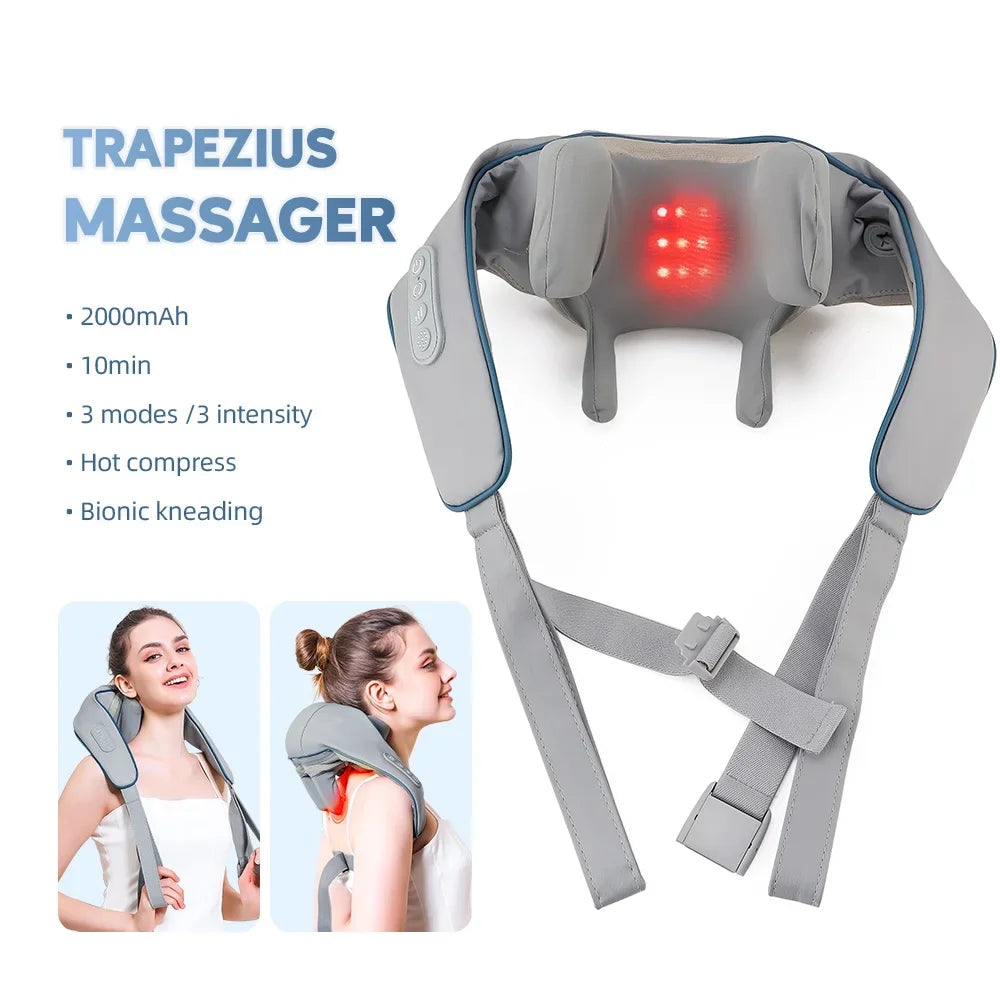 Foreverlily 26W Brushless Motor Neck And Shoulder Massager Wireless Shoulder And Back Kneading Massage Shawl Neck masajeador