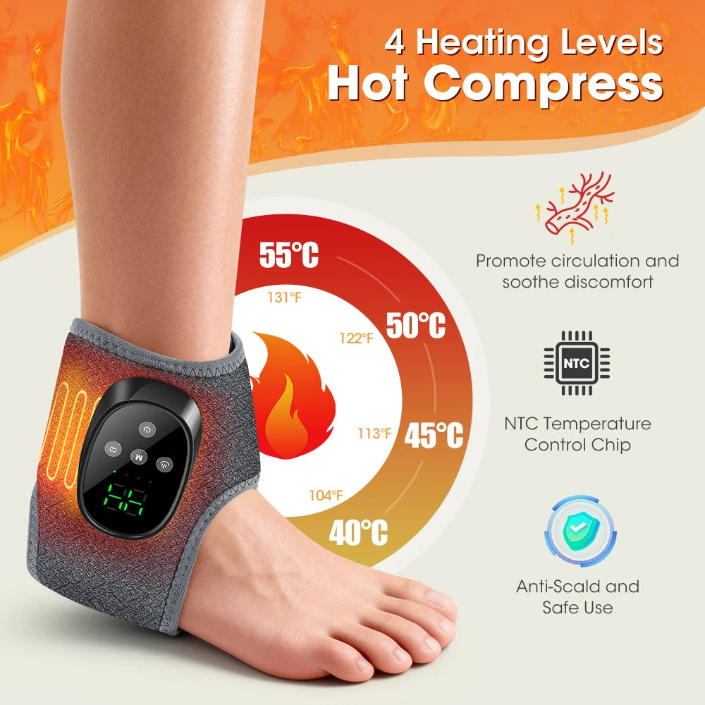 Electric Foot Ankle Massager 4 Mode Vibration 4 Level Hot Compress Timer Massage Support Ankle Brace Fascia Muscle Relax