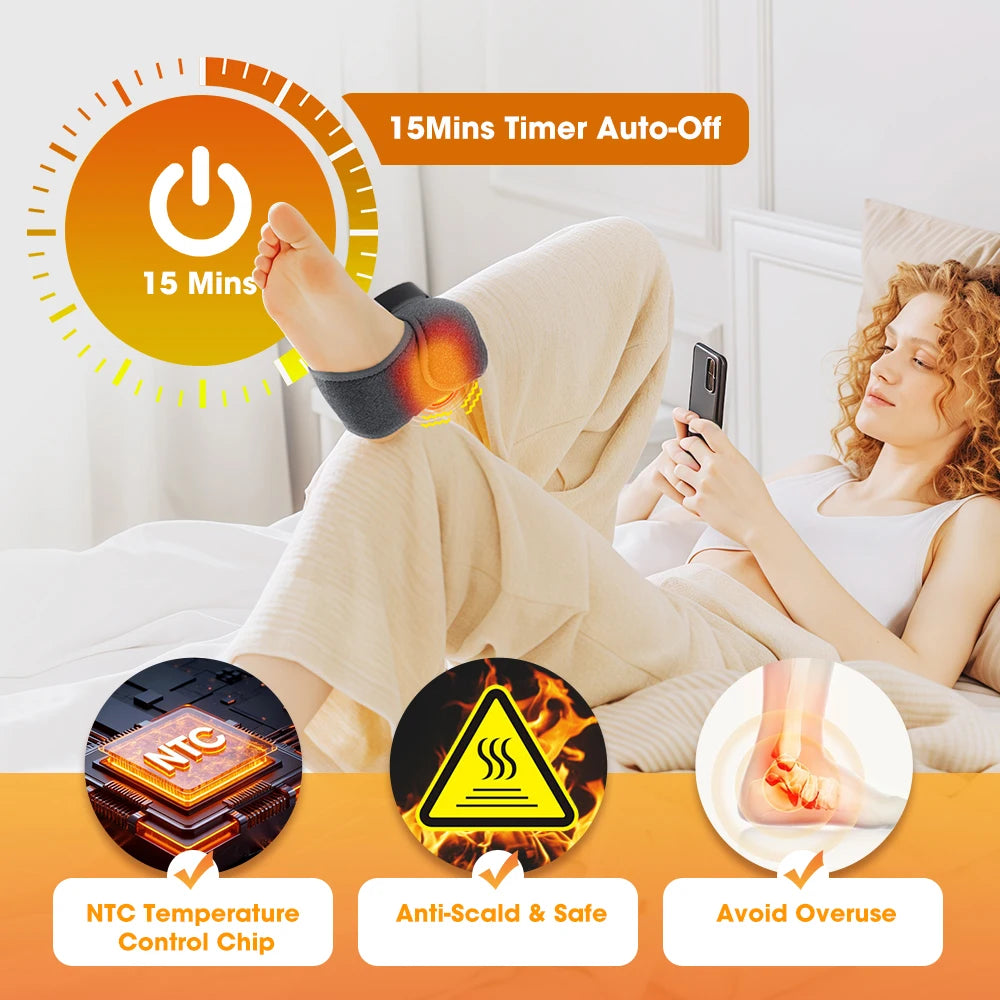 Electric Foot Ankle Massager 4 Mode Vibration 4 Level Hot Compress Timer Massage Support Ankle Brace Fascia Muscle Relax