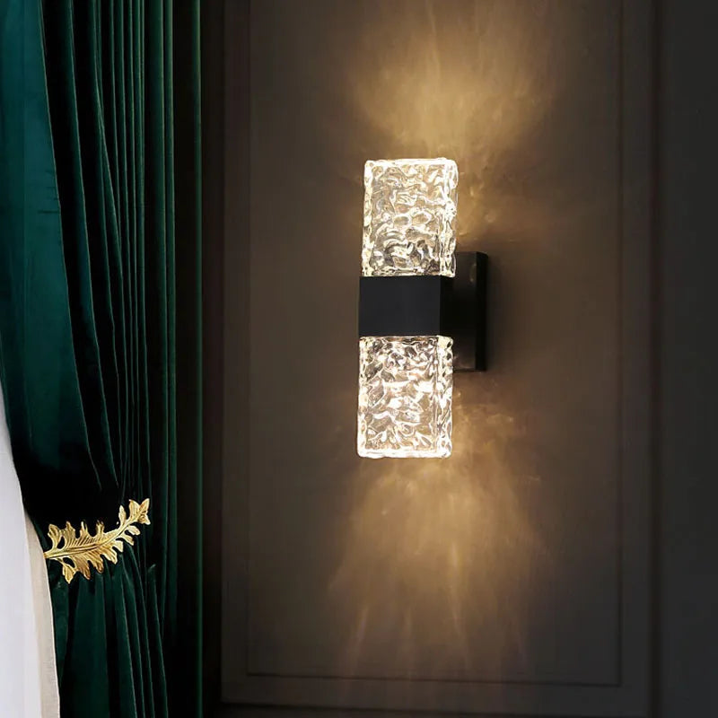 Luxury Modern Light Water Ripple Glass Rectangle Wall Lamp Living Room Bedroom Study Led Indoor Lighting For Home Decor