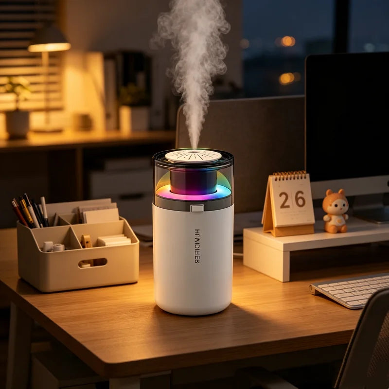 High Mist Output USB Humidifier with Long Battery Life, Quiet Air Purifier & Aroma Diffuser, Desktop Hydrator for Dorm