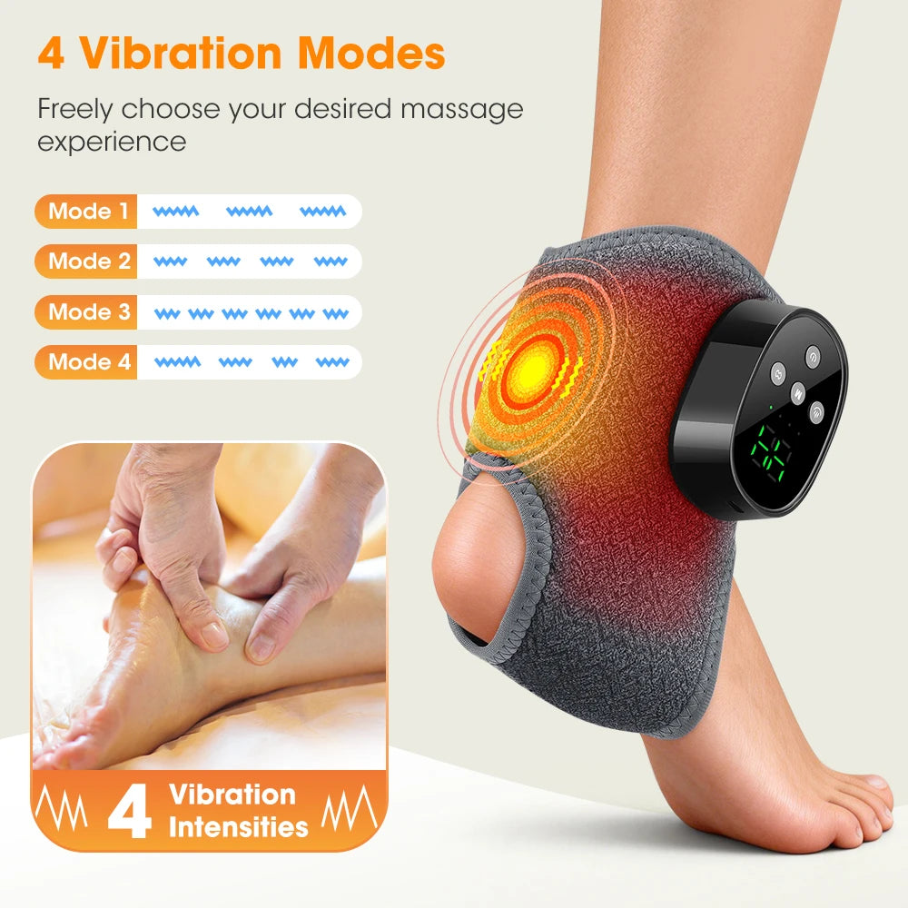 Electric Foot Ankle Massager 4 Mode Vibration 4 Level Hot Compress Timer Massage Support Ankle Brace Fascia Muscle Relax