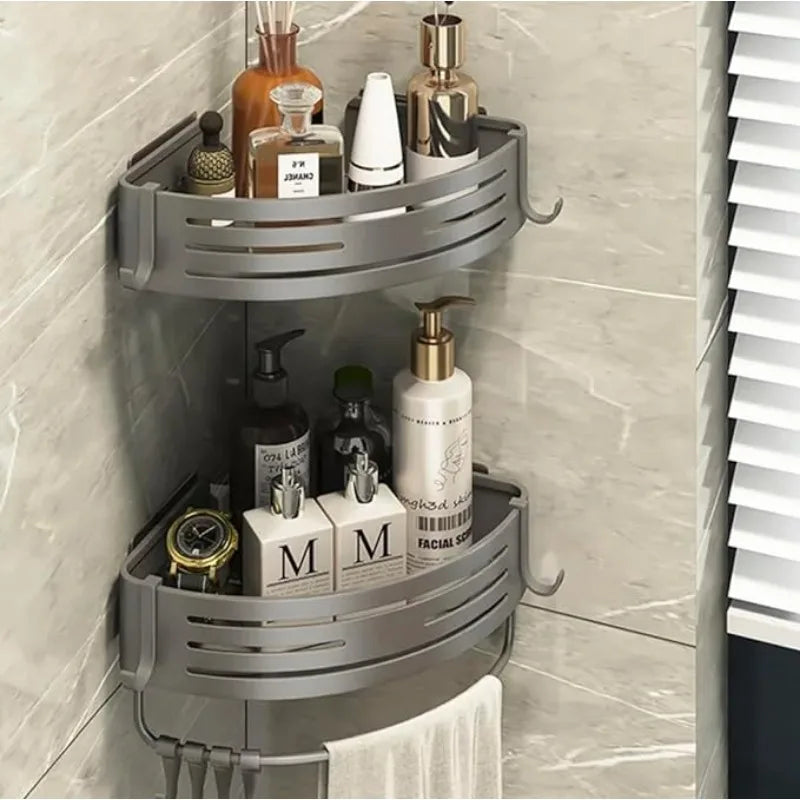 Corner Shower Caddy Adhesive Drilling Installation Options Upgraded Rustproof Alumminum Spacious Bathroom Organizer Matt Black