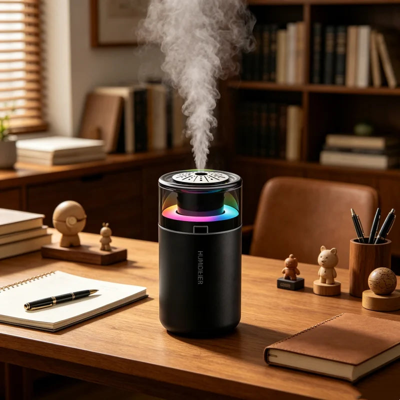 High Mist Output USB Humidifier with Long Battery Life, Quiet Air Purifier & Aroma Diffuser, Desktop Hydrator for Dorm