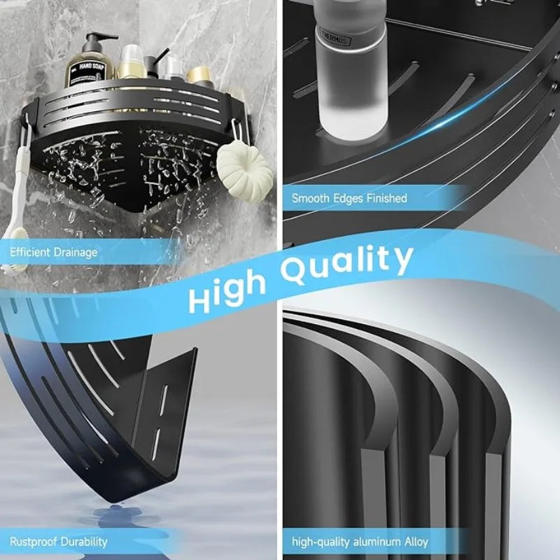 Corner Shower Caddy Adhesive Drilling Installation Options Upgraded Rustproof Alumminum Spacious Bathroom Organizer Matt Black