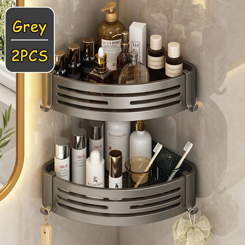Corner Shower Caddy Adhesive Drilling Installation Options Upgraded Rustproof Alumminum Spacious Bathroom Organizer Matt Black