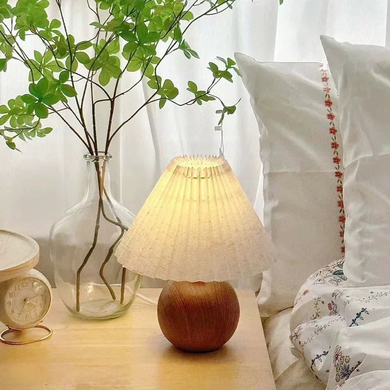 LED Table Lamp Nordic Pleated Fabric Tricolour Light US/EU /USB Living Room Home Bedroom Atmosphere Decoration LED Night Light