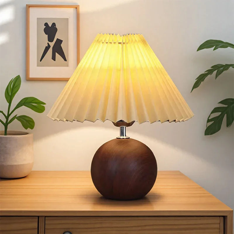 LED Table Lamp Nordic Pleated Fabric Tricolour Light US/EU /USB Living Room Home Bedroom Atmosphere Decoration LED Night Light