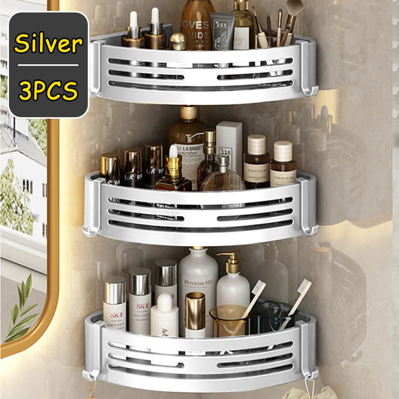 Corner Shower Caddy Adhesive Drilling Installation Options Upgraded Rustproof Alumminum Spacious Bathroom Organizer Matt Black