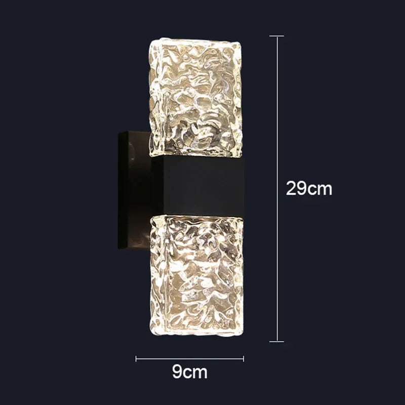Luxury Modern Light Water Ripple Glass Rectangle Wall Lamp Living Room Bedroom Study Led Indoor Lighting For Home Decor