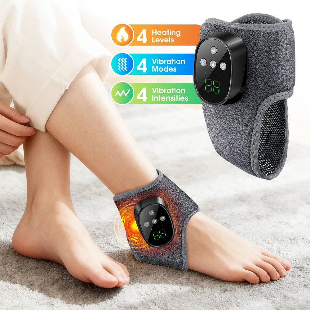 Electric Foot Ankle Massager 4 Mode Vibration 4 Level Hot Compress Timer Massage Support Ankle Brace Fascia Muscle Relax