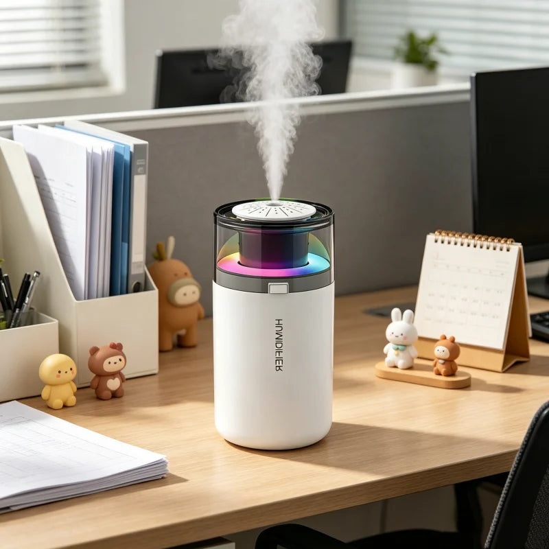 High Mist Output USB Humidifier with Long Battery Life, Quiet Air Purifier & Aroma Diffuser, Desktop Hydrator for Dorm