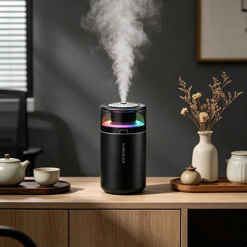 High Mist Output USB Humidifier with Long Battery Life, Quiet Air Purifier & Aroma Diffuser, Desktop Hydrator for Dorm